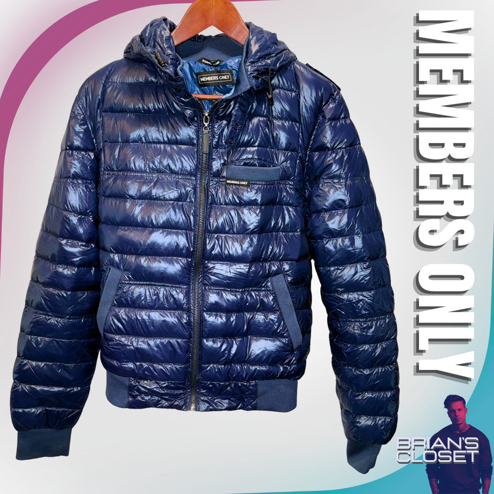 MEMBERS ONLY Men's Puffer Full-Zip Hooded Jacket in Navy - S
